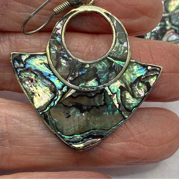 Vintage Abalone Alpaca Silver Earrings - Picture 3 of 9